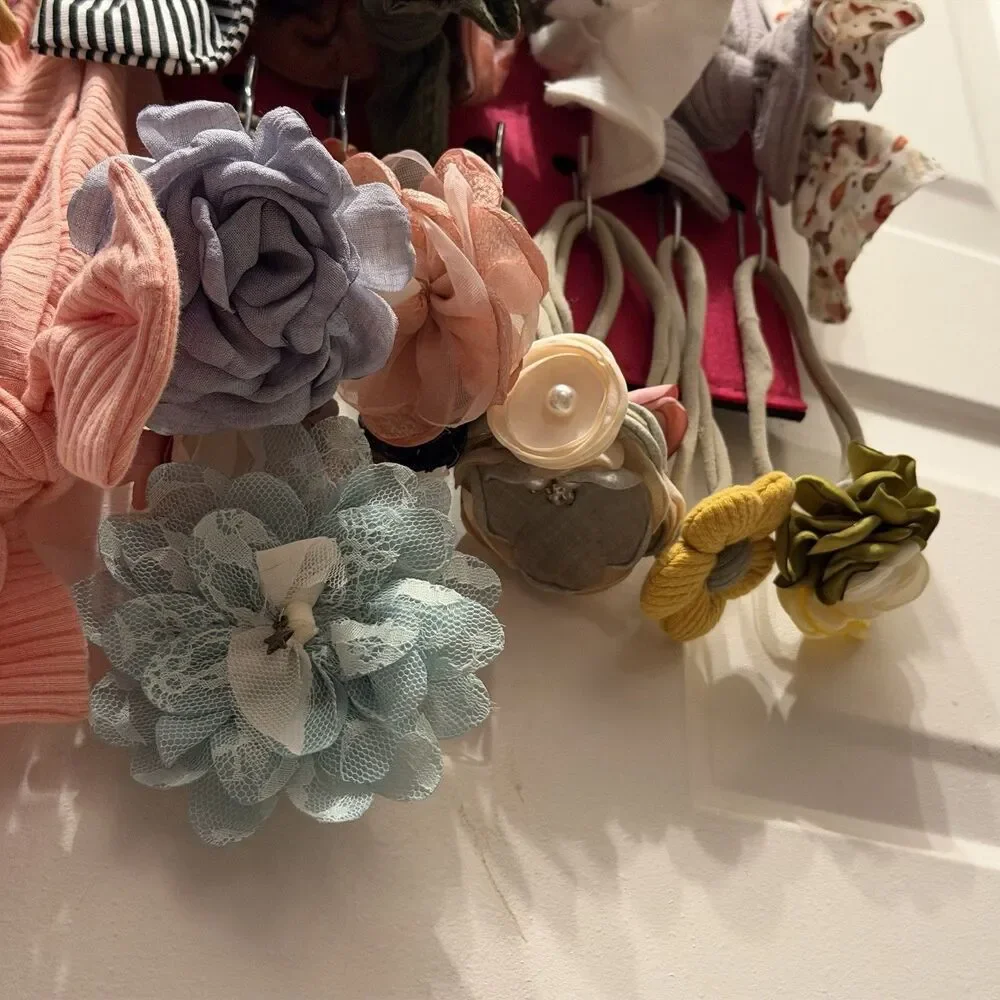 39 Baby Girl Headbands Lot Bows Floral Knotted Turban + PACMAXI Organizer